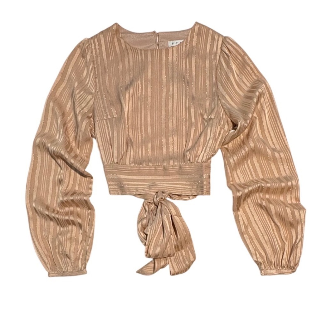 HYFVE Striped Metallic Crop Tie Open Back Blouse Shirt Women's Size Small - Picture 3 of 9
